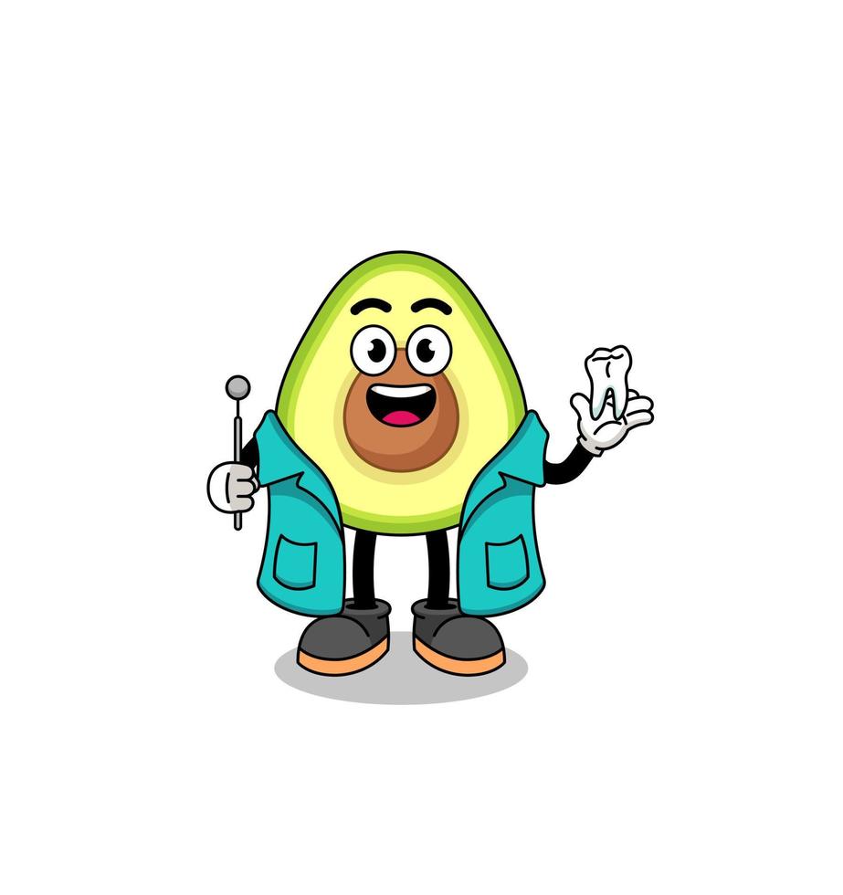 illustratie van avocado-mascotte als tandarts vector