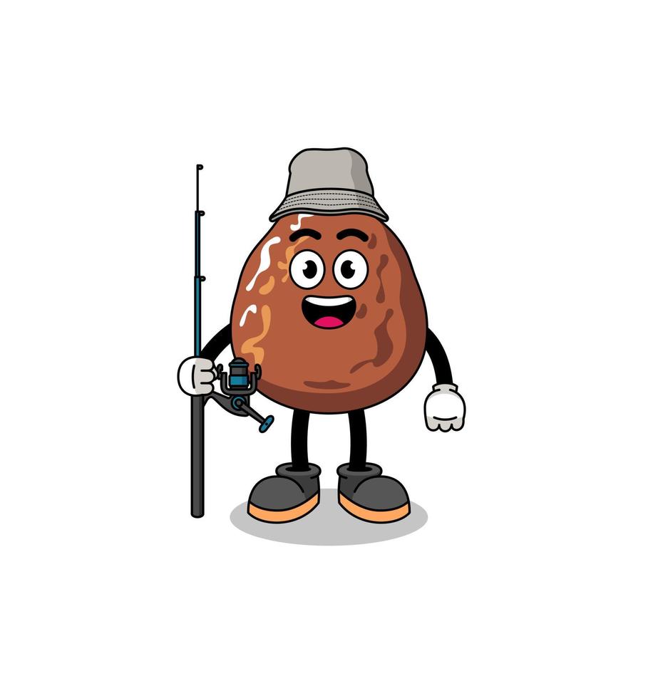 mascotte illustratie van dadel fruit visser vector