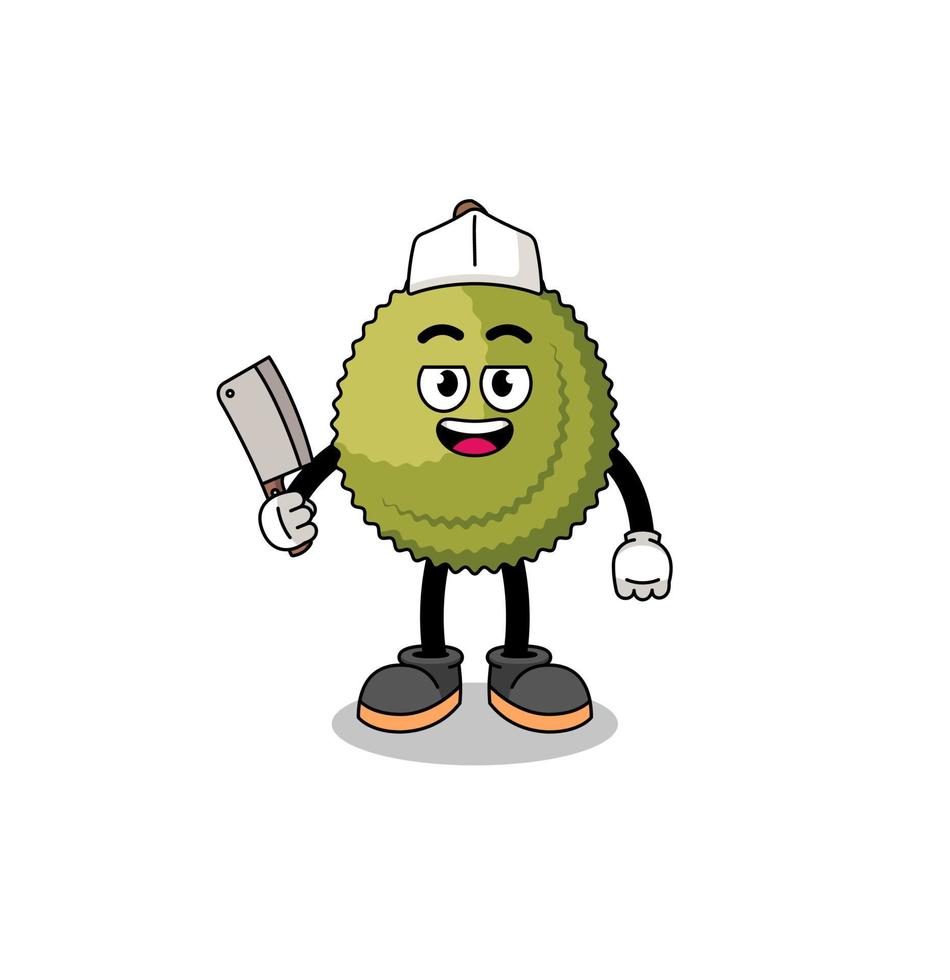 mascotte van durian fruit als slager vector