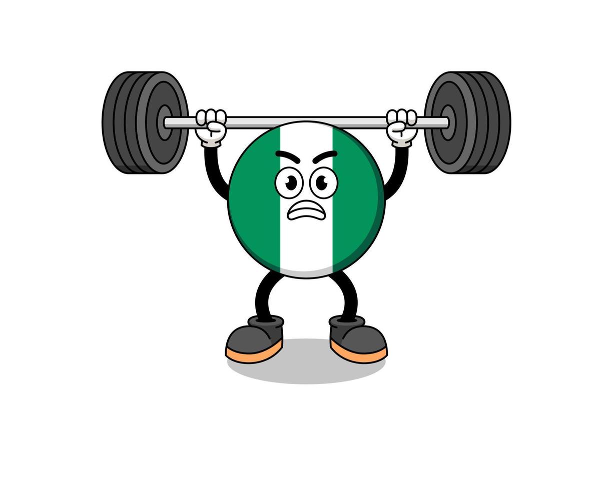 nigeria vlag mascotte cartoon optillen van een barbell vector