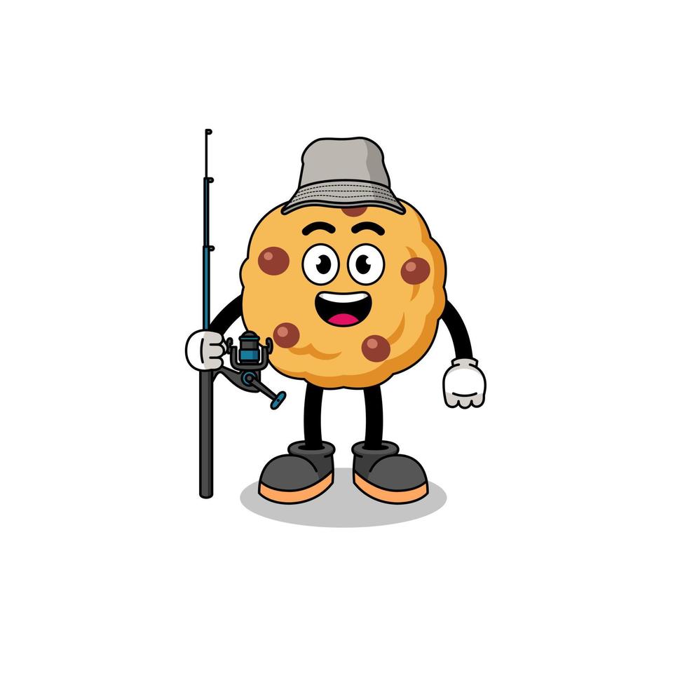 mascotte illustratie van chocolate chip cookie visser vector