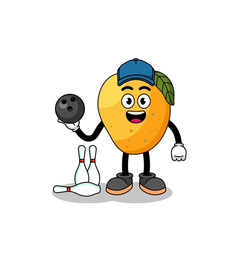 mascotte van mangofruit als bowlingspeler vector