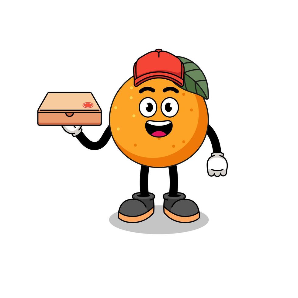 oranje fruitillustratie als pizzabezorger vector