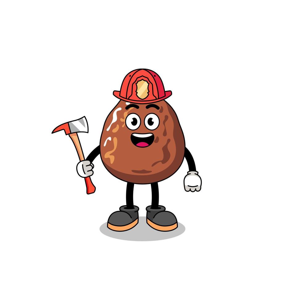 cartoon mascotte van dadel fruit brandweerman vector