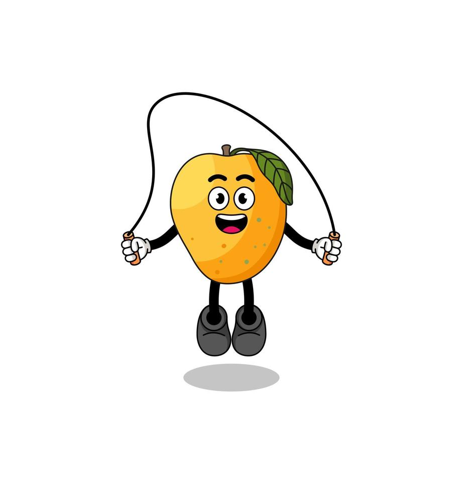 mango fruit mascotte cartoon speelt touwtjespringen vector