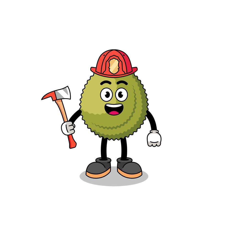 cartoon mascotte van durian fruit brandweerman vector