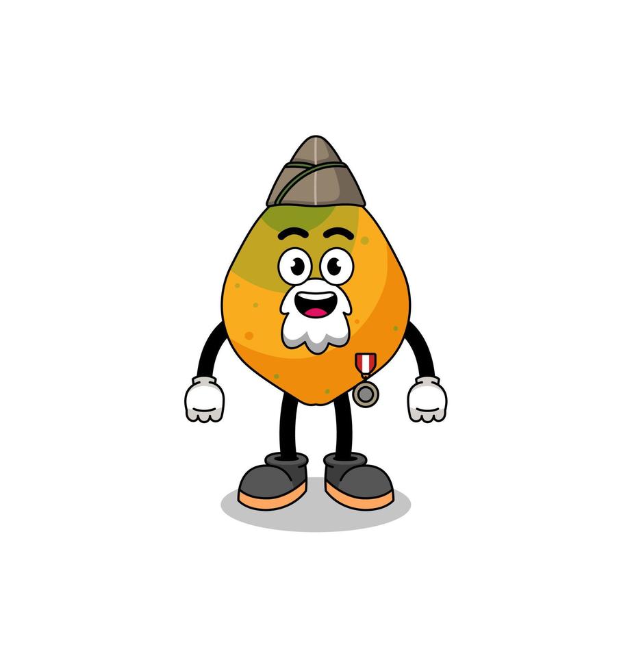 karakter cartoon van papaya fruit als een veteraan vector