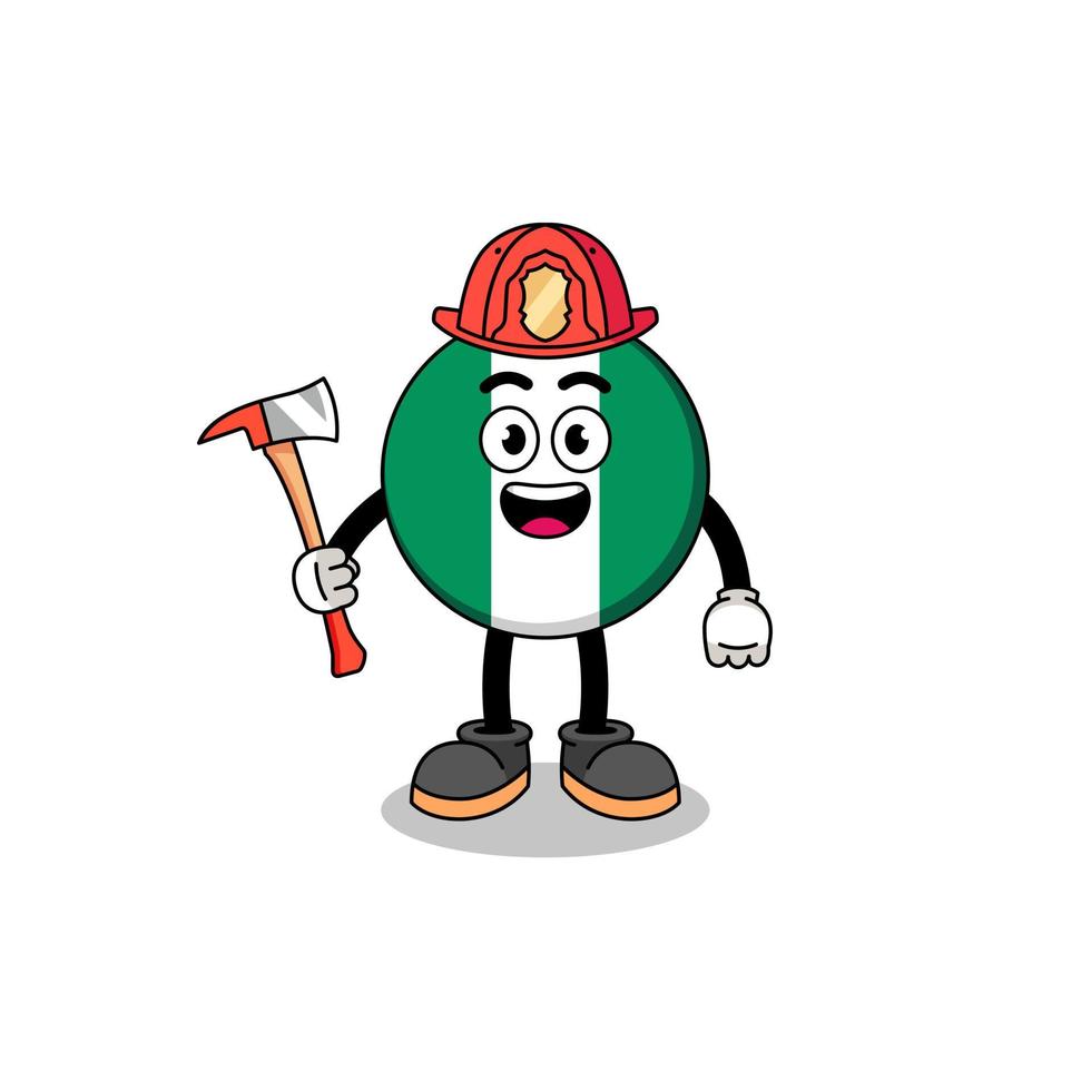 cartoon mascotte van nigeria vlag brandweerman vector