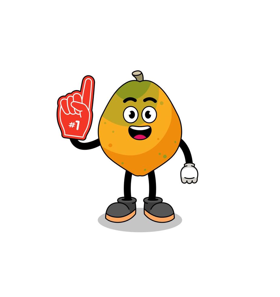 cartoon mascotte van papaya fruit nummer 1 fans vector