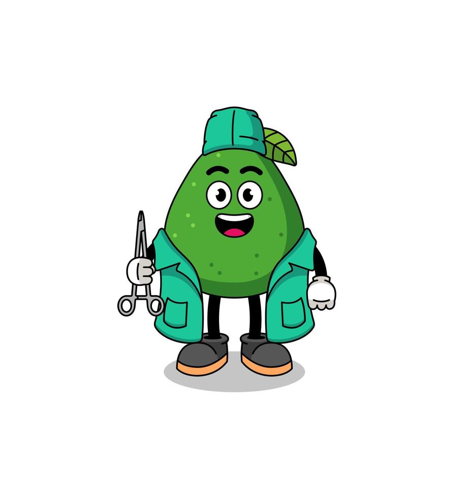 illustratie van avocado-fruitmascotte als chirurg vector