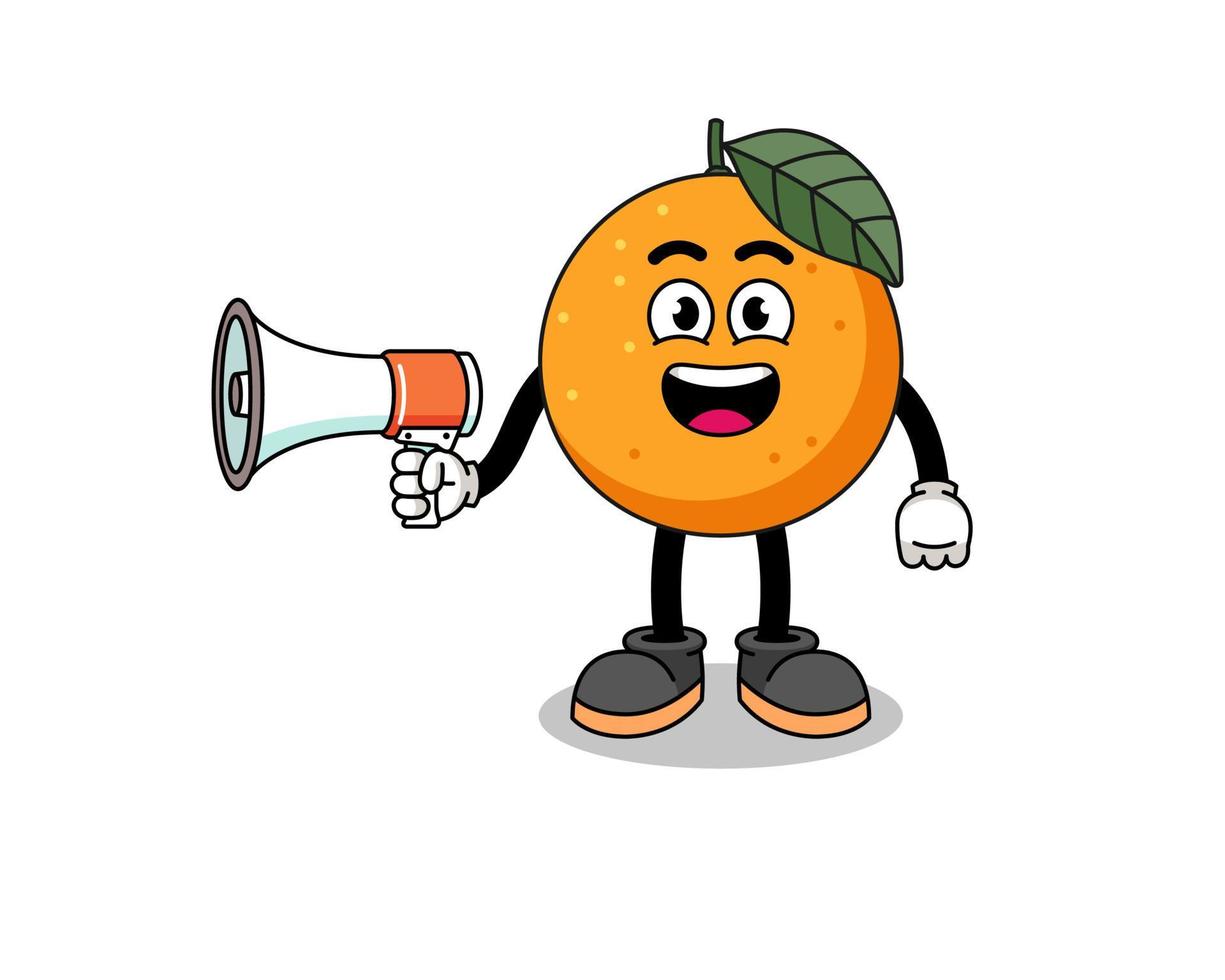 oranje fruit cartoon illustratie met megafoon vector