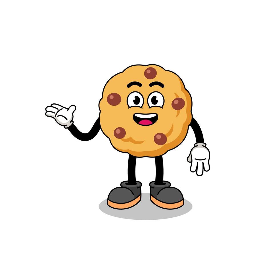 chocolate chip cookie cartoon met welkomsthouding vector