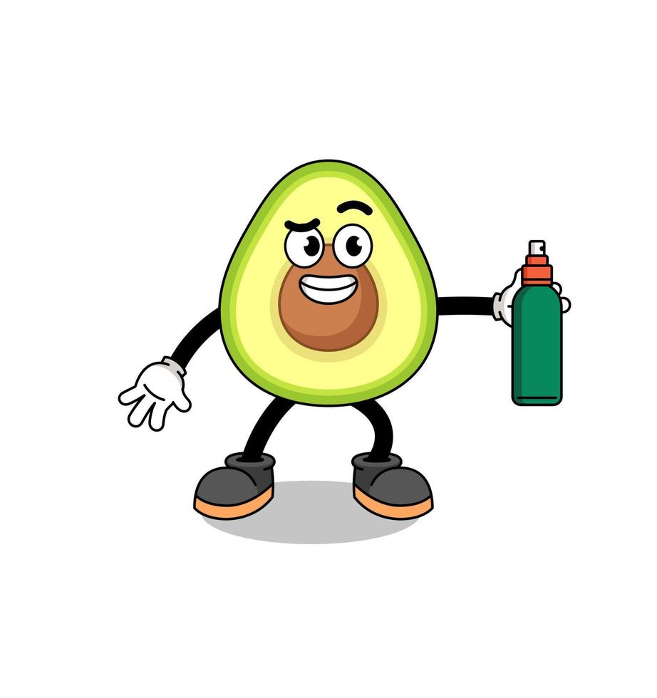 avocado illustratie cartoon met muggenspray vector