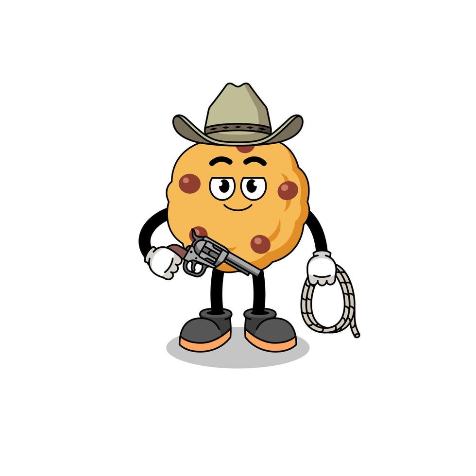 karakter mascotte van chocolate chip cookie als cowboy vector