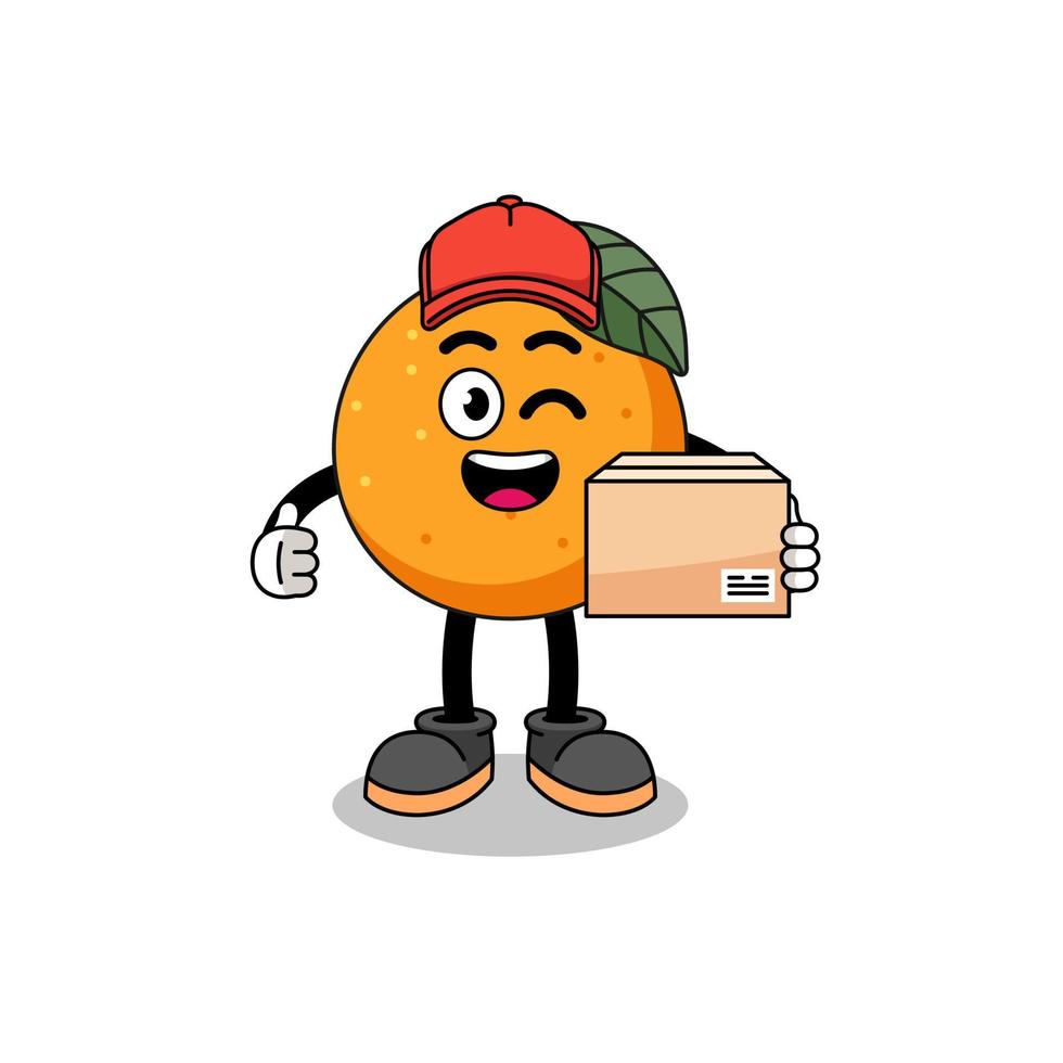 oranje fruit mascotte cartoon als koerier vector