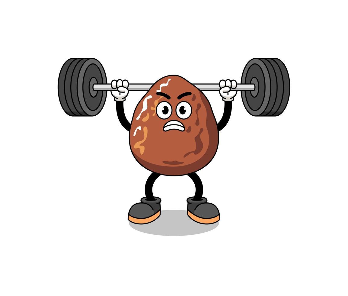 datum fruit mascotte cartoon optillen van een barbell vector