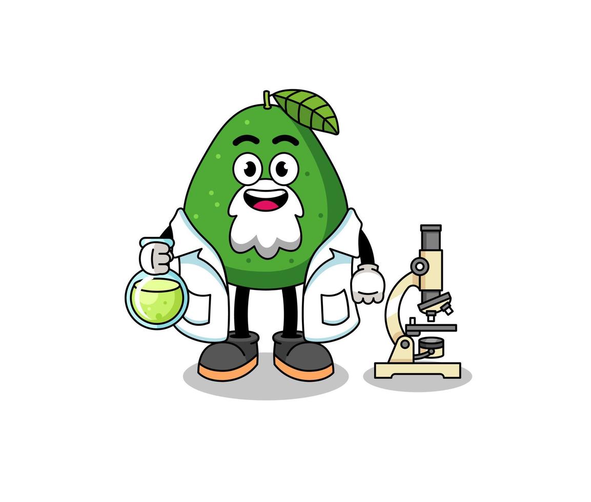 mascotte van avocadofruit als wetenschapper vector