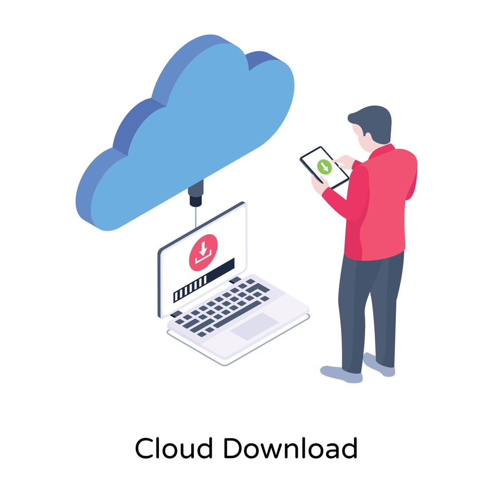 een verbazingwekkende isometrische vector van het downloaden van de cloud, het online downloaden van gegevens