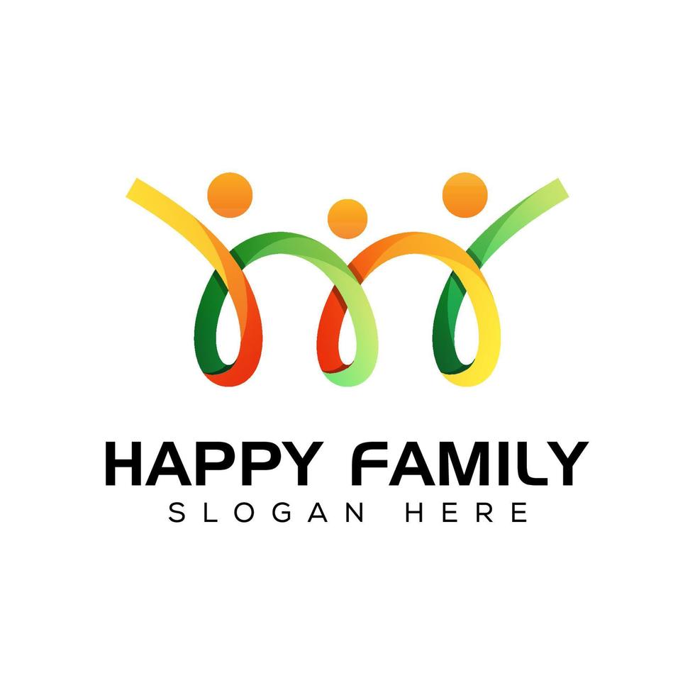 monoline kleur gelukkige familie logo vector ontwerpsjabloon