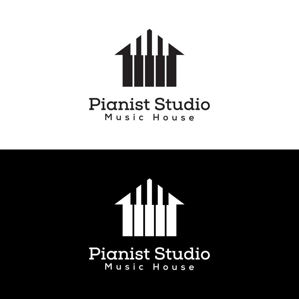 pianist studio of huis logo. piano winkel, piano training logo ontwerp twee versie vector
