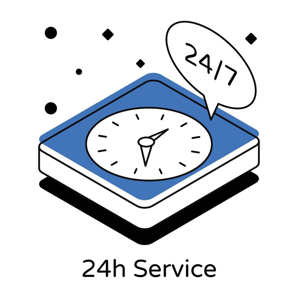 een icoon van 24-uurs service isometrisch ontwerp vector