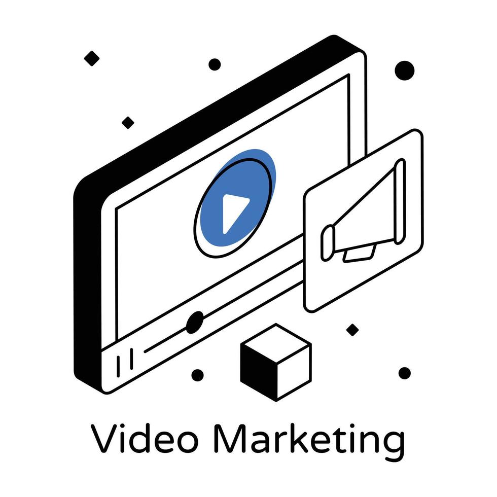 een isometrisch icoon van videomarketing vector