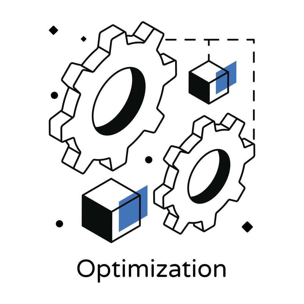 versnellingen in een isometrisch pictogram dat optimalisatie aangeeft vector