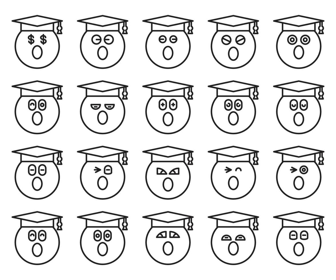 verbaasde student lijn emoticons set vector