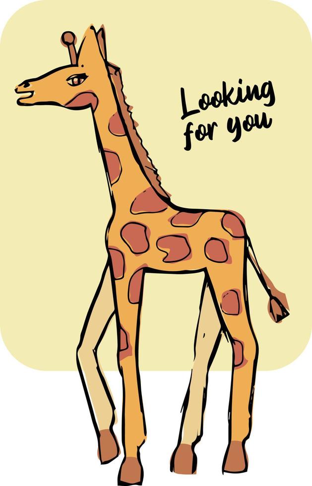een poster met een schattig dier. gestileerde giraf met een lange nek. inscriptie - op zoek naar jou vector