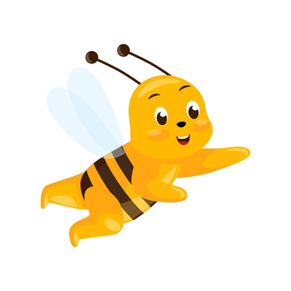 schattige bijen vliegende redding geïsoleerd op een witte achtergrond. lachende stripfiguur held. vector