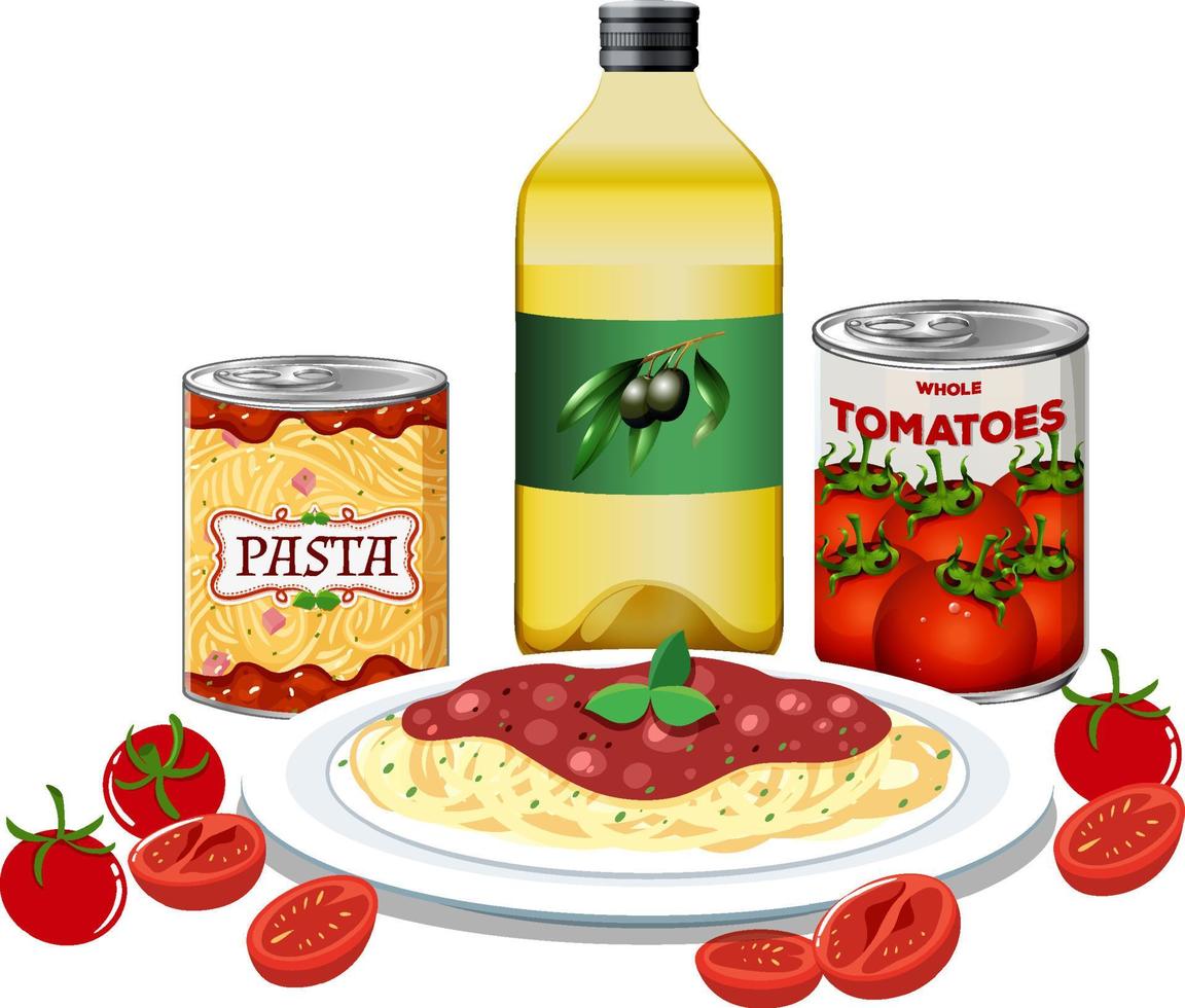 spaghetti met tomatensaus uit blik vector