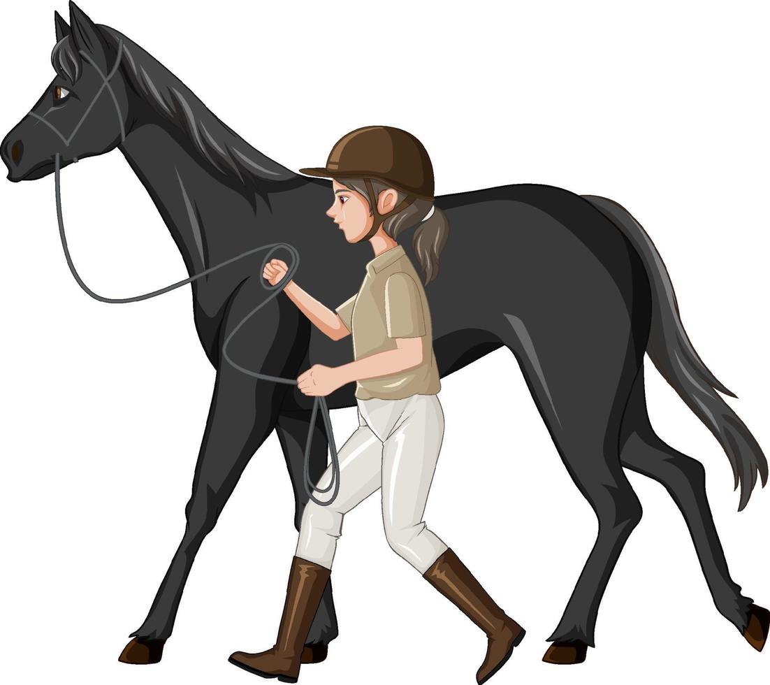 paardensport met meisje leidend paard vector