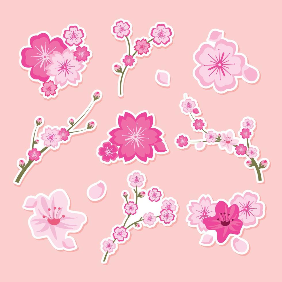 mooie lente kersenbloesem platte concept sticker vector