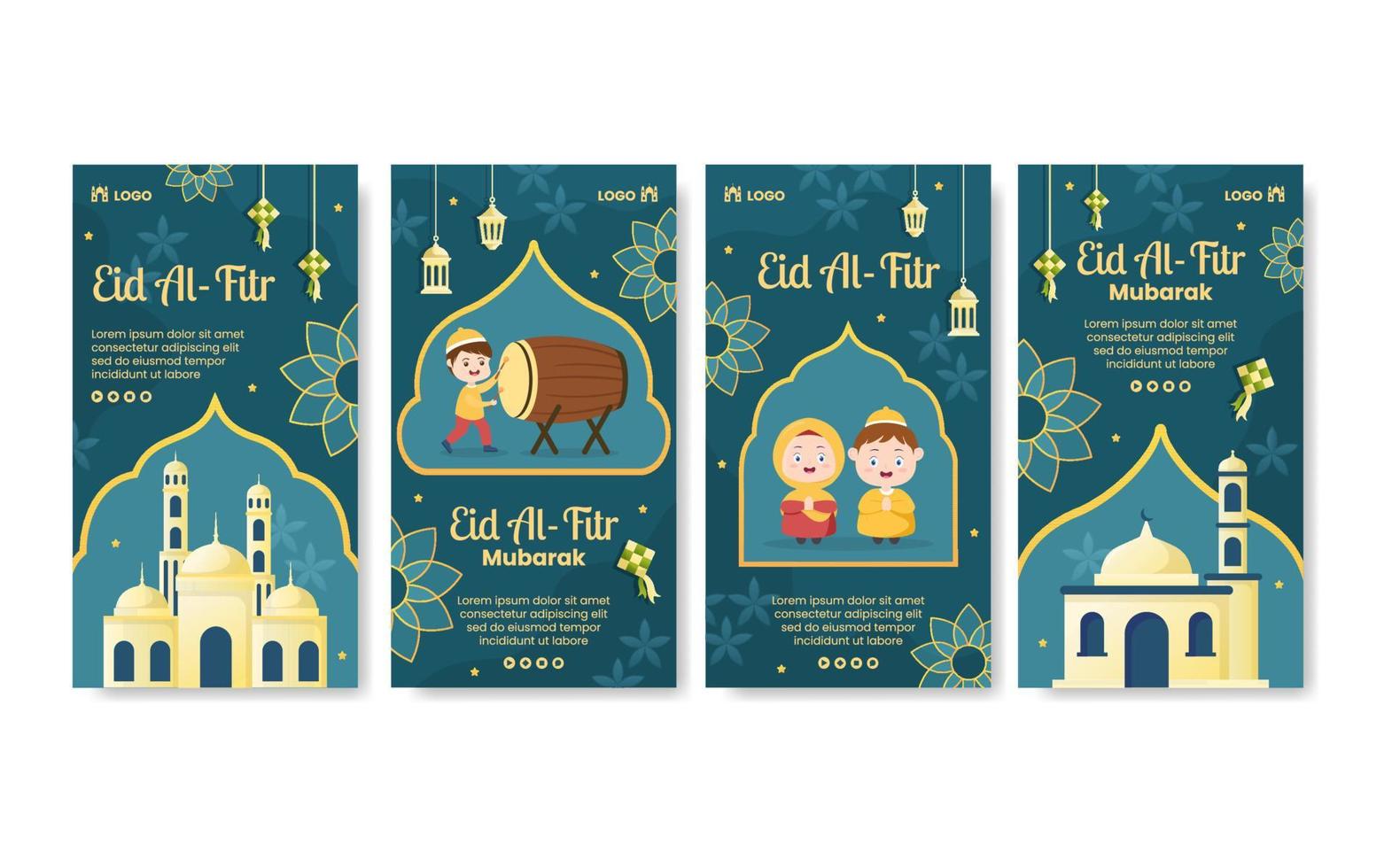 gelukkige eid al-fitr mubarak verhaal sjabloon platte ontwerp illustratie bewerkbare vierkante achtergrond voor sociale media, poster ot wenskaart vector