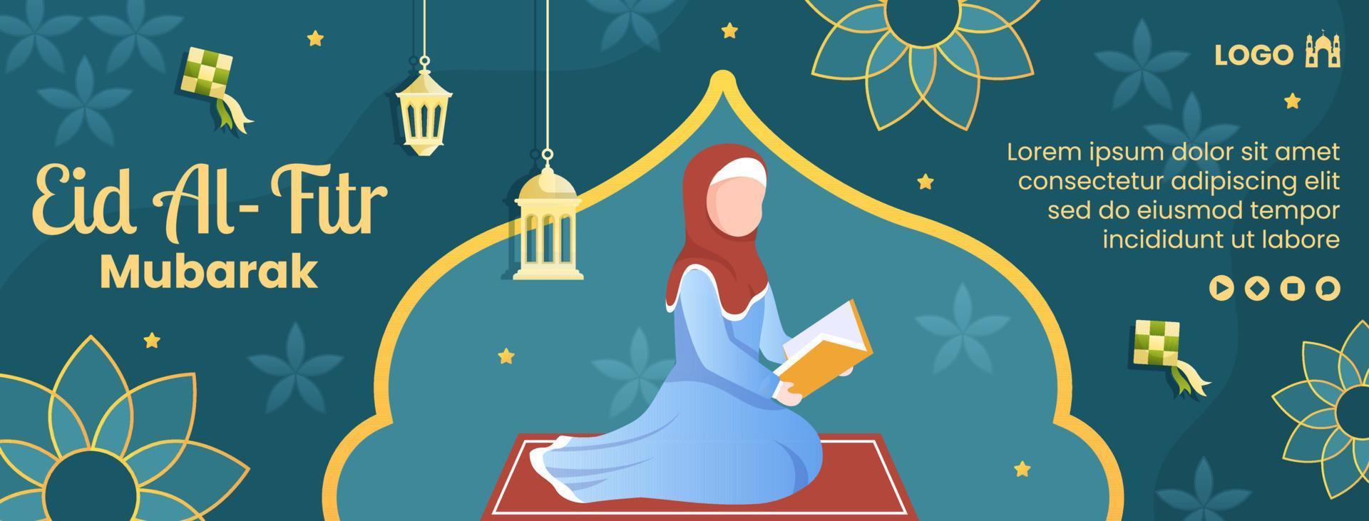 gelukkige eid al-fitr mubarak voorbladsjabloon platte ontwerp illustratie bewerkbare vierkante achtergrond voor sociale media, poster ot wenskaart vector