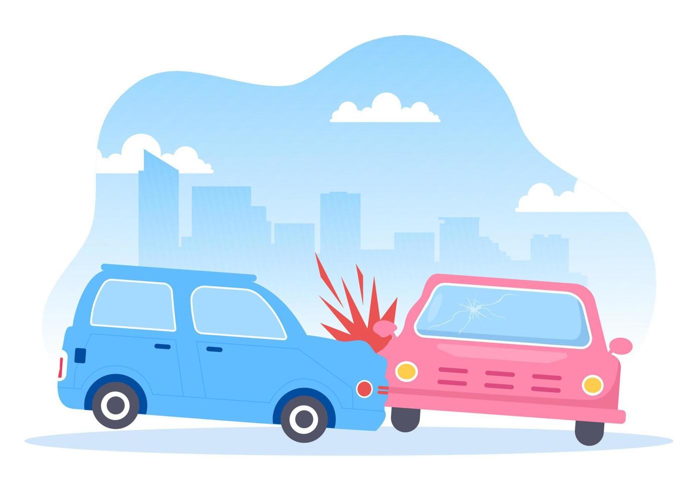 auto-ongeluk achtergrondillustratie met twee auto's die botsen of iets raken op de weg die schade veroorzaken in vlakke stijl vector