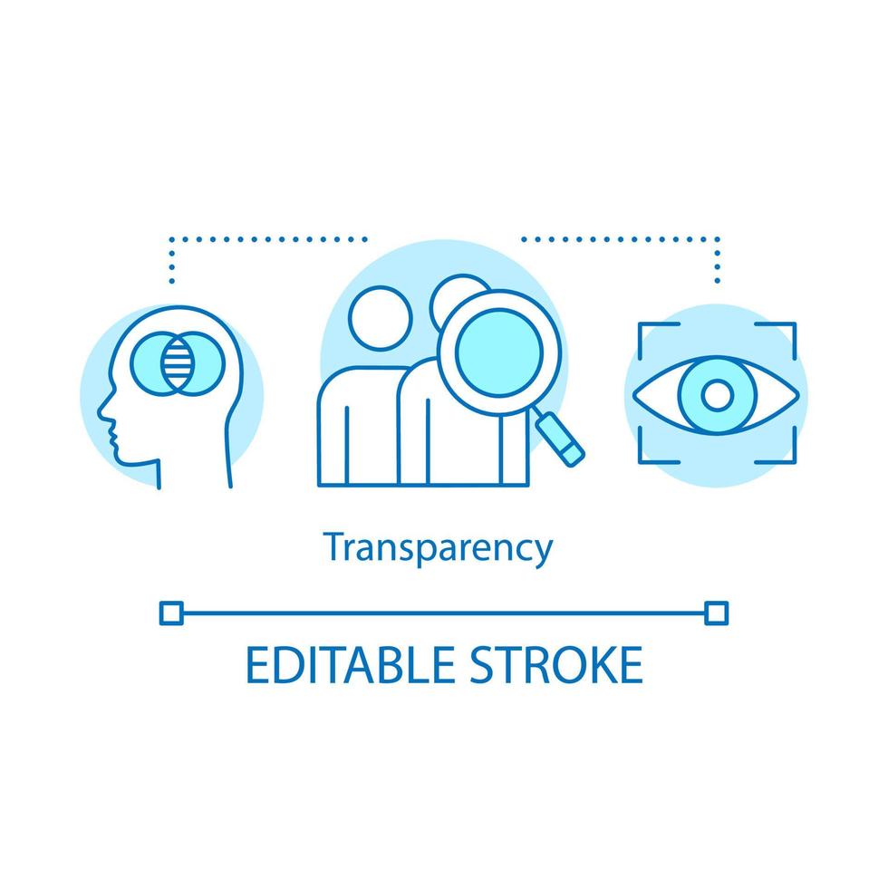 transparantie concept icoon. eerlijkheid idee dunne lijn illustratie. openheid, oprechtheid. betrouwbaarheid. betrouwbaarheid. bedrijfsbeleid. bedrijfsethiek. vector geïsoleerde overzichtstekening. bewerkbare streek