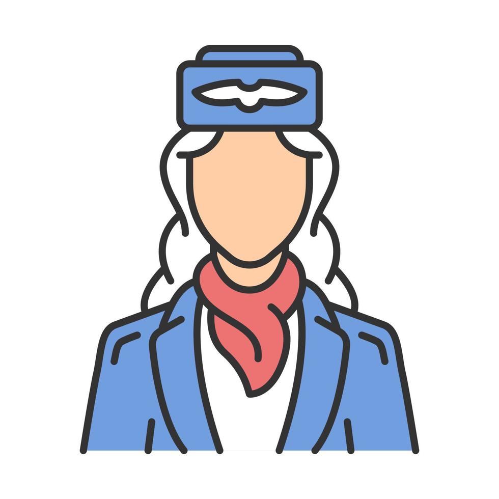 stewardess kleur icoon. stewardess. vliegtuig team. vliegtuigbemanning. vliegtuig werknemer. jet-uniform. personeel van de luchtvaartdienst. vliegreizen. vliegtuig reis. geïsoleerde vectorillustratie vector