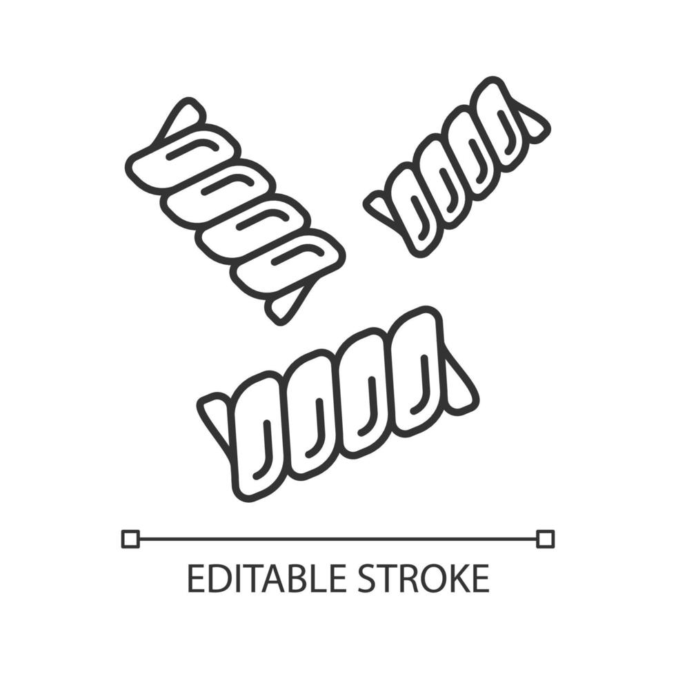 gemelli pasta lineaire pictogram. fusillibucati, riccioli. Italiaans eten. spiraalvormige macaroni. mediterrane noedels. dunne lijn illustratie. contour symbool. vector geïsoleerde overzichtstekening. bewerkbare streek