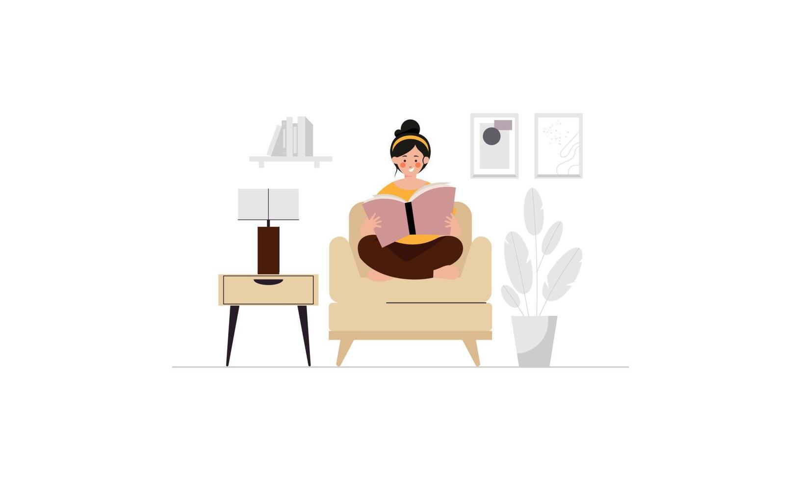 vrouw leest boek concept illustratie vector