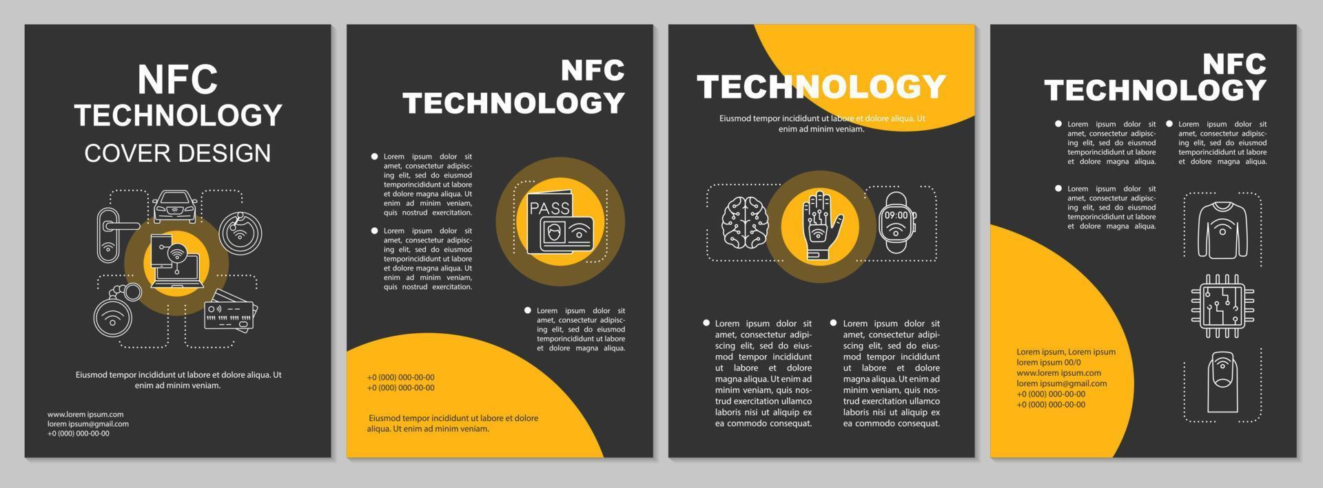 nfc technologie brochure sjabloon lay-out. contactloos betalen. flyer, boekje, folder printontwerp met lineaire illustraties. ai. vectorpaginalay-outs voor tijdschriften, jaarverslagen, reclameposters vector