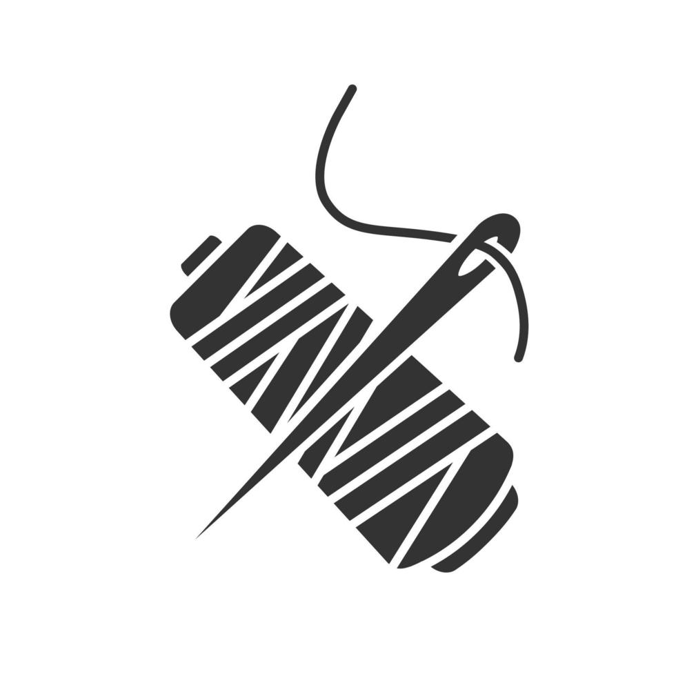 naai-naald met draad spoel glyph pictogram. silhouet symbool. maatwerk. negatieve ruimte. vector geïsoleerde illustratie