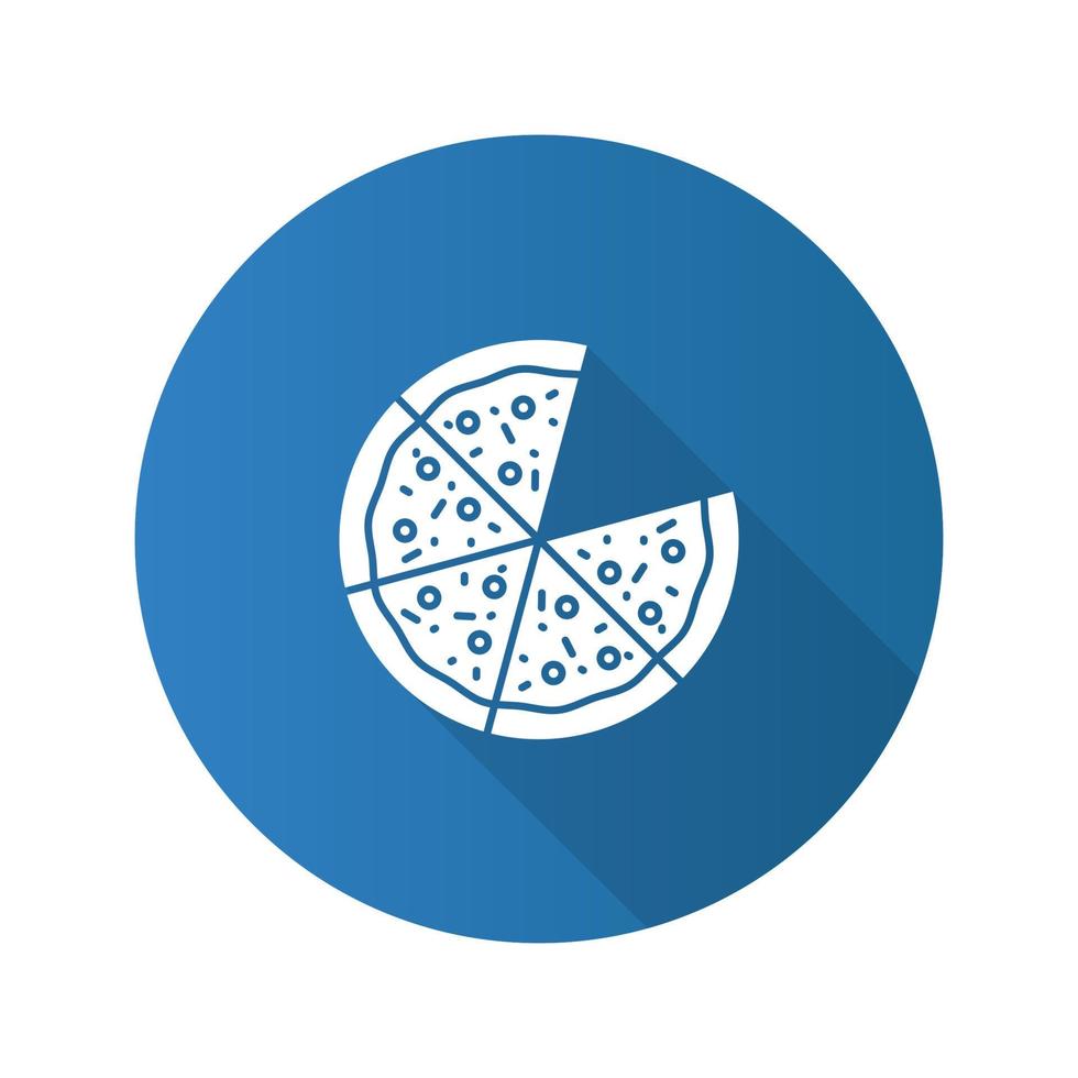 pizza platte ontwerp lange schaduw glyph pictogram. vector silhouet illustratie