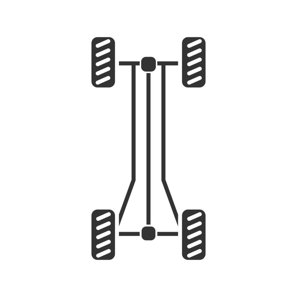 auto chassis frame glyph pictogram. silhouet symbool. negatieve ruimte. vector geïsoleerde illustratie