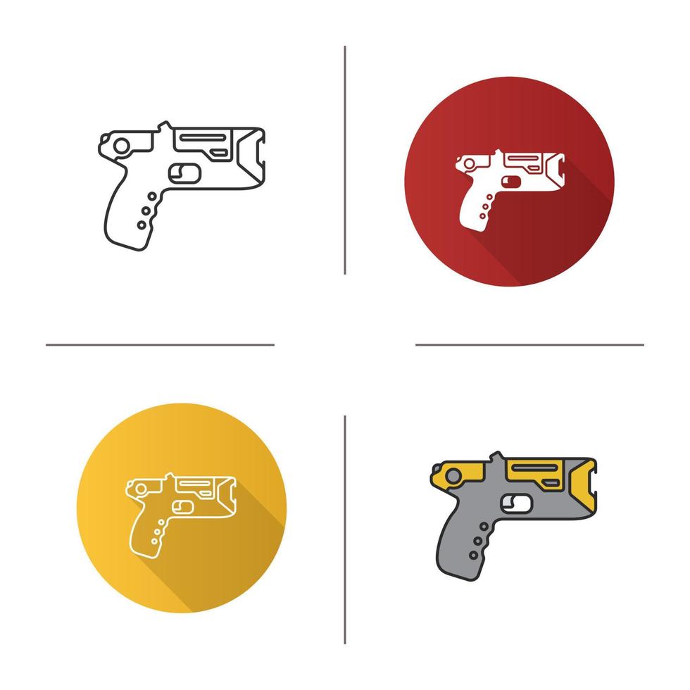 taser-pictogram. plat ontwerp, lineaire en kleurstijlen. onvermogen pistool. elektroshock wapen. geïsoleerde vectorillustraties vector