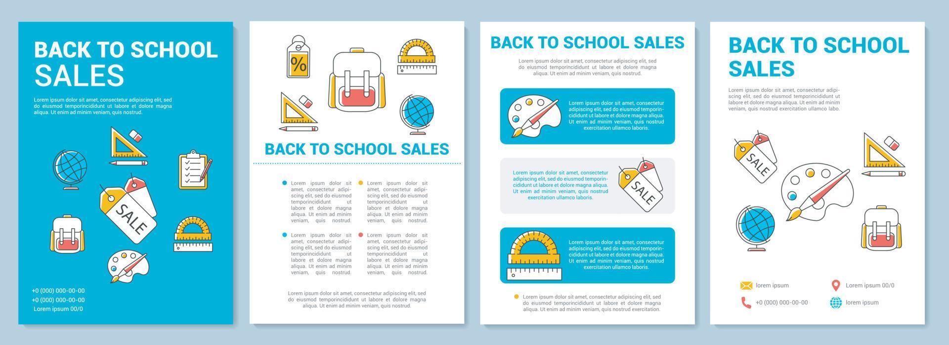 terug naar school verkoopbrochure sjabloonlay-out. korting voor scholieren. flyer, boekje, folder printontwerp met lineaire illustraties. vectorpaginalay-outs voor tijdschrift, jaarverslag, reclameposter vector