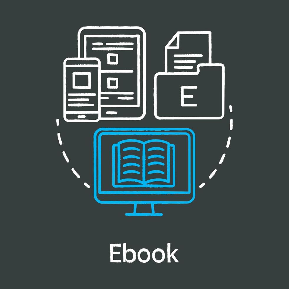 ebook krijt concept icoon. online leeridee. elektronisch boek. overweging inhoud. onderwijs op afstand. e-leren. online lessen. vector geïsoleerde schoolbordillustratie