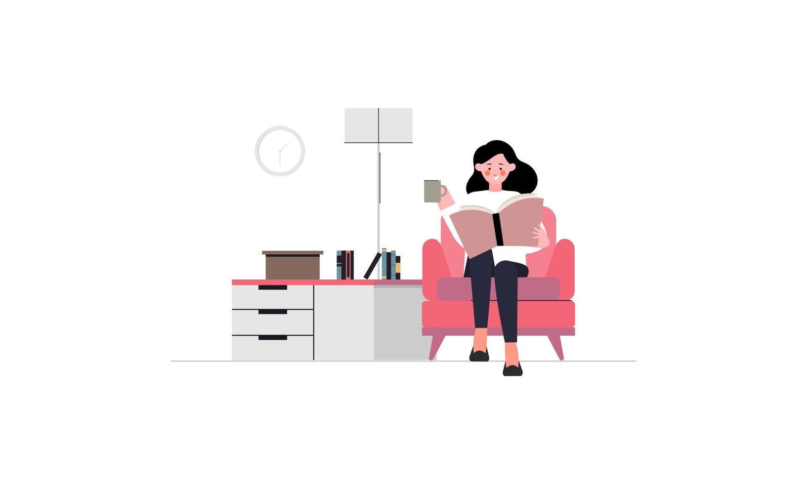 vrouw leest boek concept illustratie vector