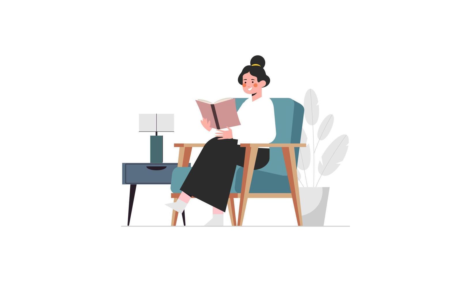 vrouw leest boek concept illustratie vector