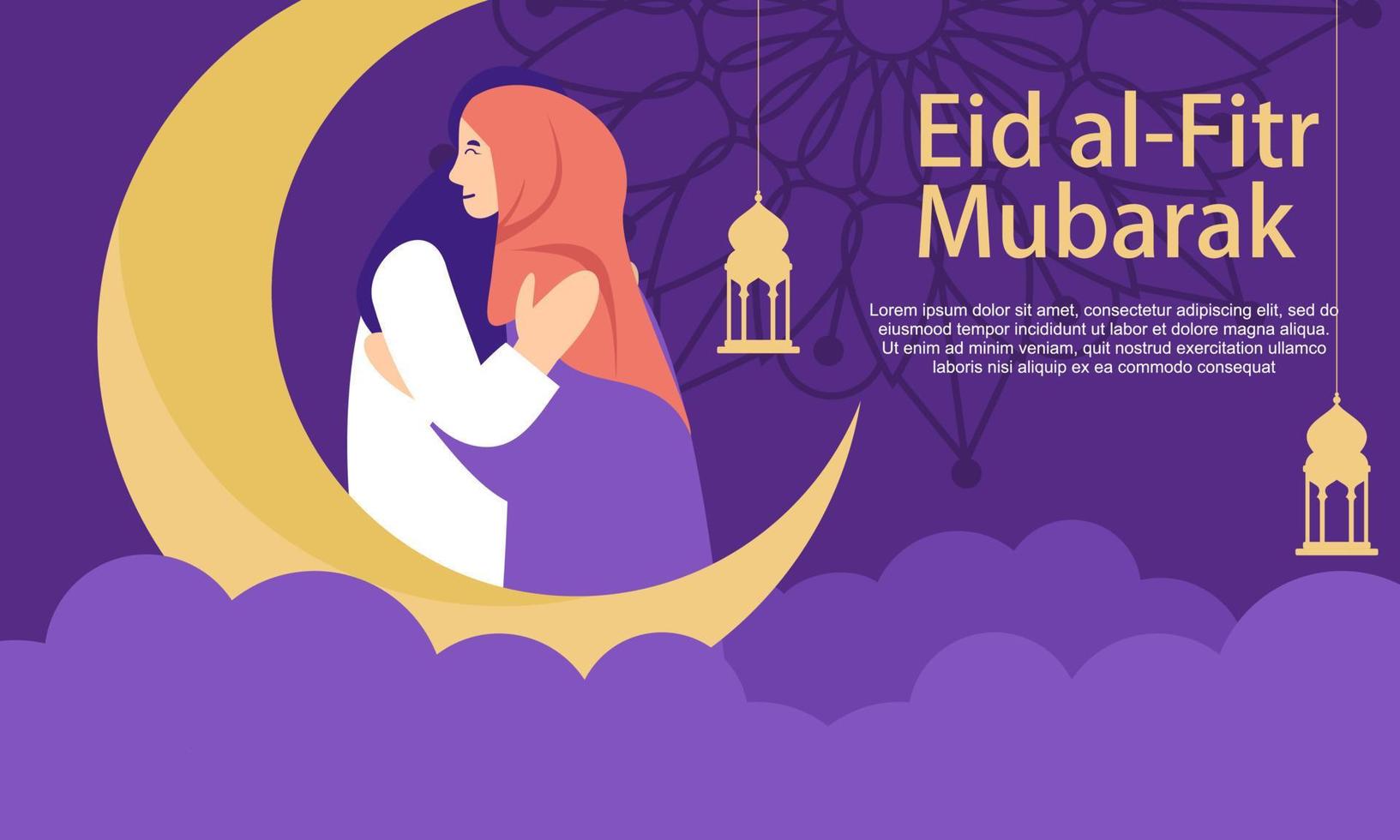 gelukkig eid mubarak, ramadan mubarak-groetconcept met illustratie van het mensenkarakter vector